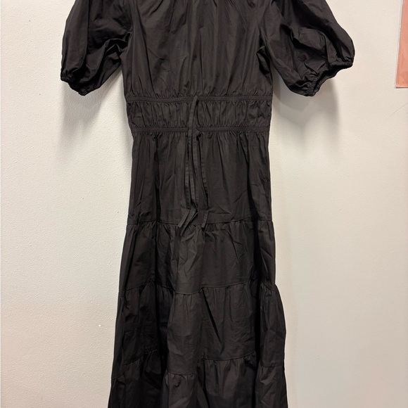 GREYLIN Gloria Poplin Tiered Dress BlackTie waist Midi Puff Sleeve Shirred Waist - Picture 7 of 8